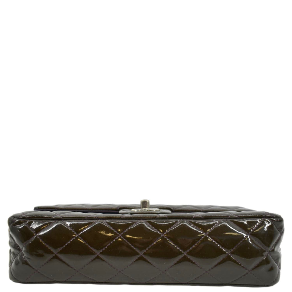 CHANEL Classic Medium Double Flap Patent Leather Shoulder Bag Dark Brown