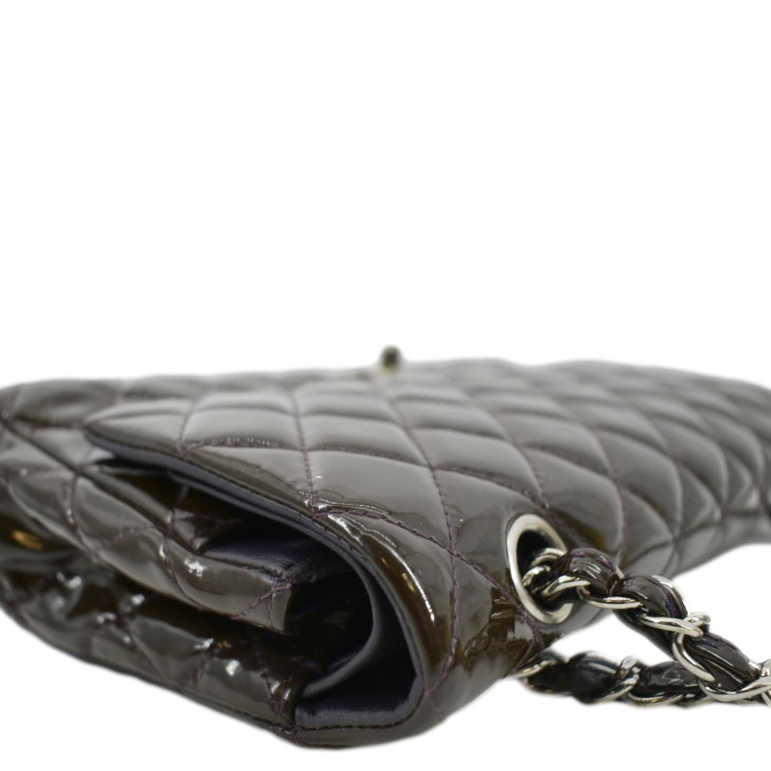 CHANEL Classic Medium Double Flap Patent Leather Shoulder Bag Dark Brown