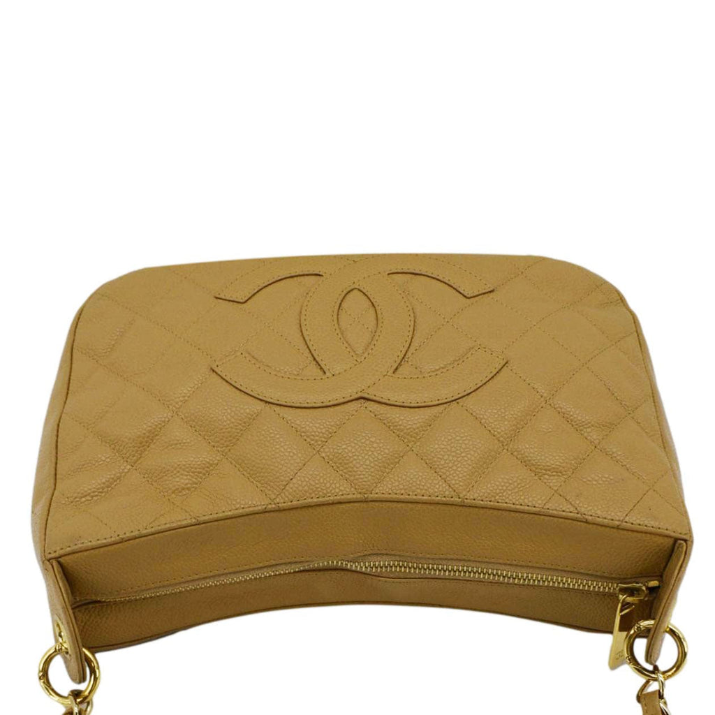CHANEL Vintage Half Moon Quilted Caviar Leather Hobo Bag Dark Beige