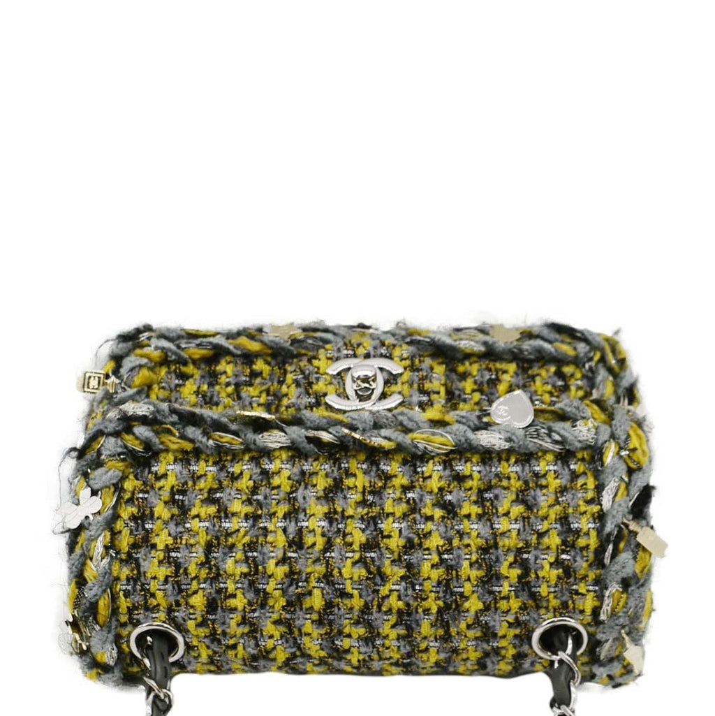 CHANEL Braided Charms Tweed Small Flap Crossbody Bag Multicolor