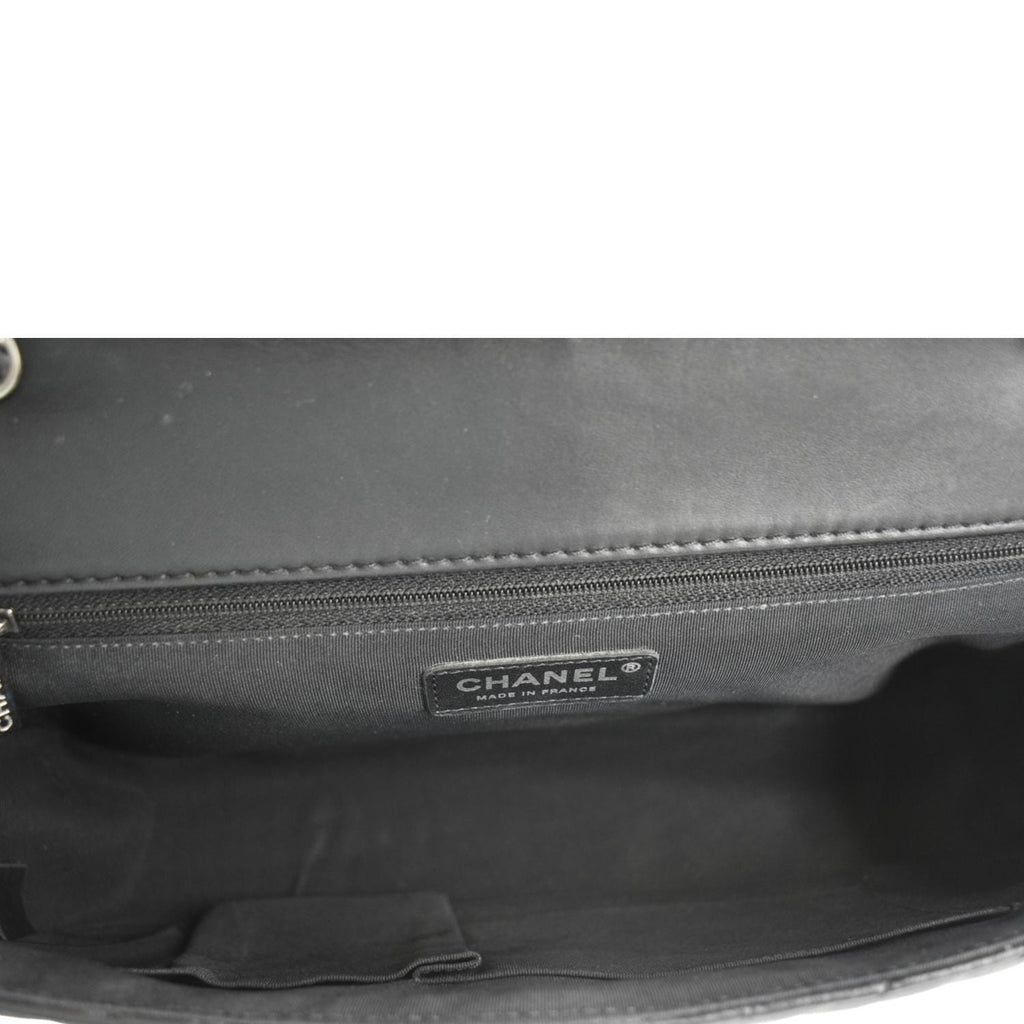 CHANEL Surpique Jumbo Chevron Lambskin Leather Flap Crossbody Bag Black