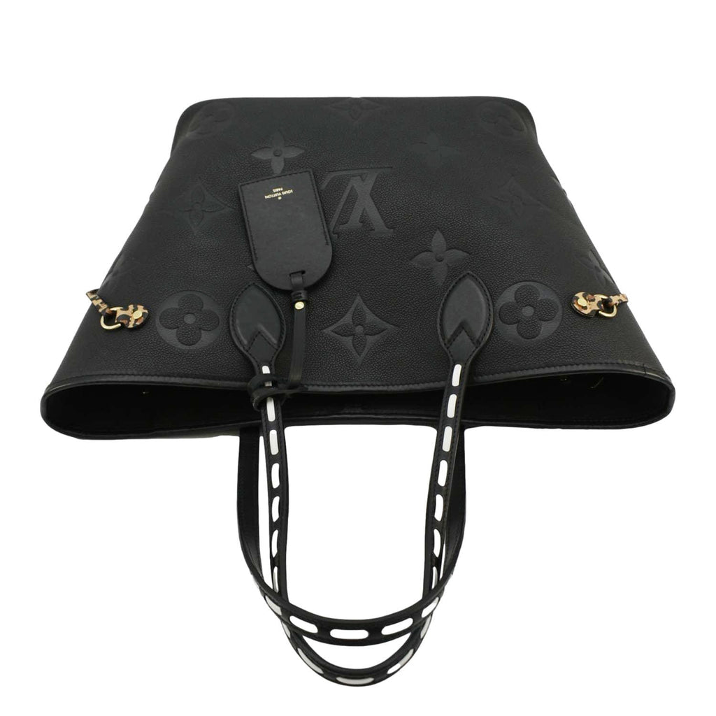 LOUIS VUITTON Neverfull MM Wild At Heart Monogram Empreinte Leather Tote Bag Black