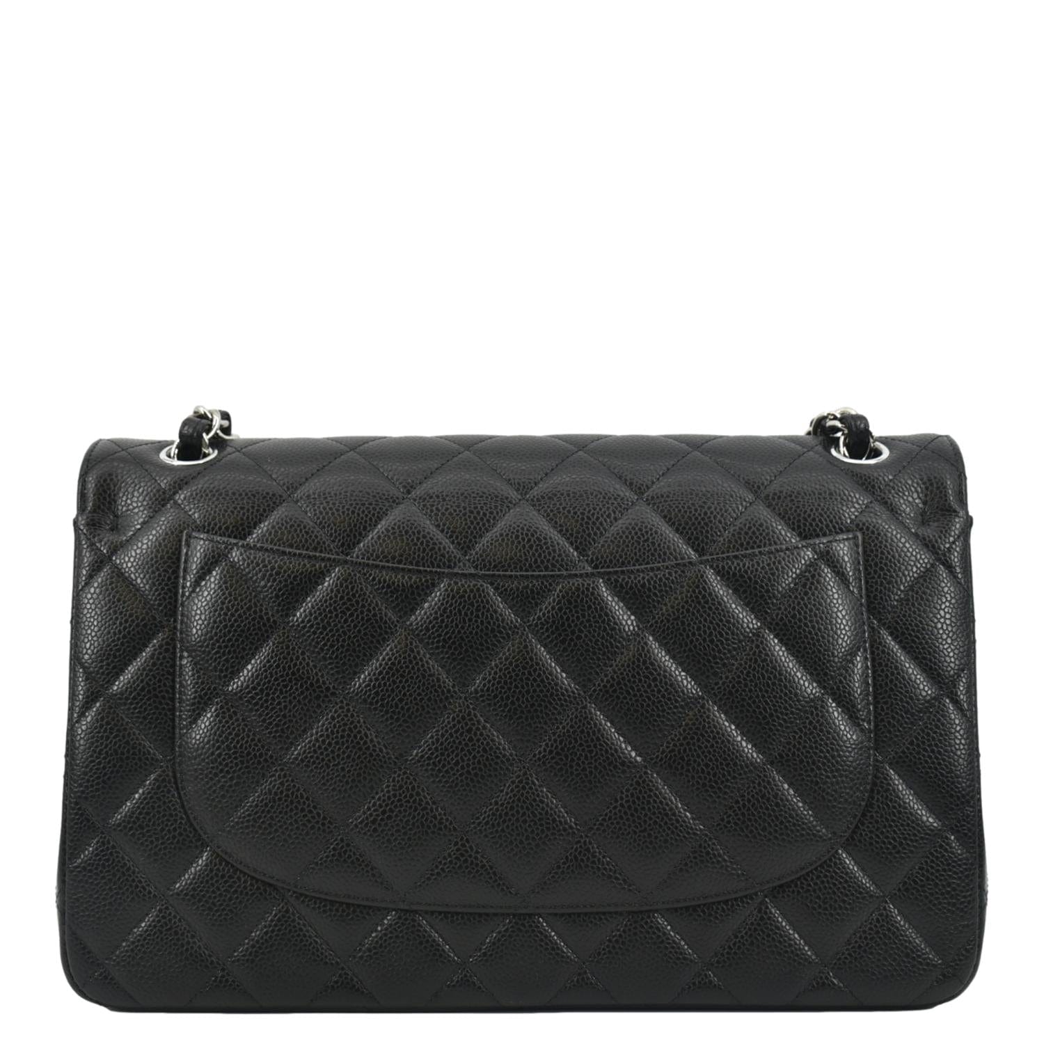 CHANEL Classic Large Double Flap Quilted Leather Shoulder Bag Black