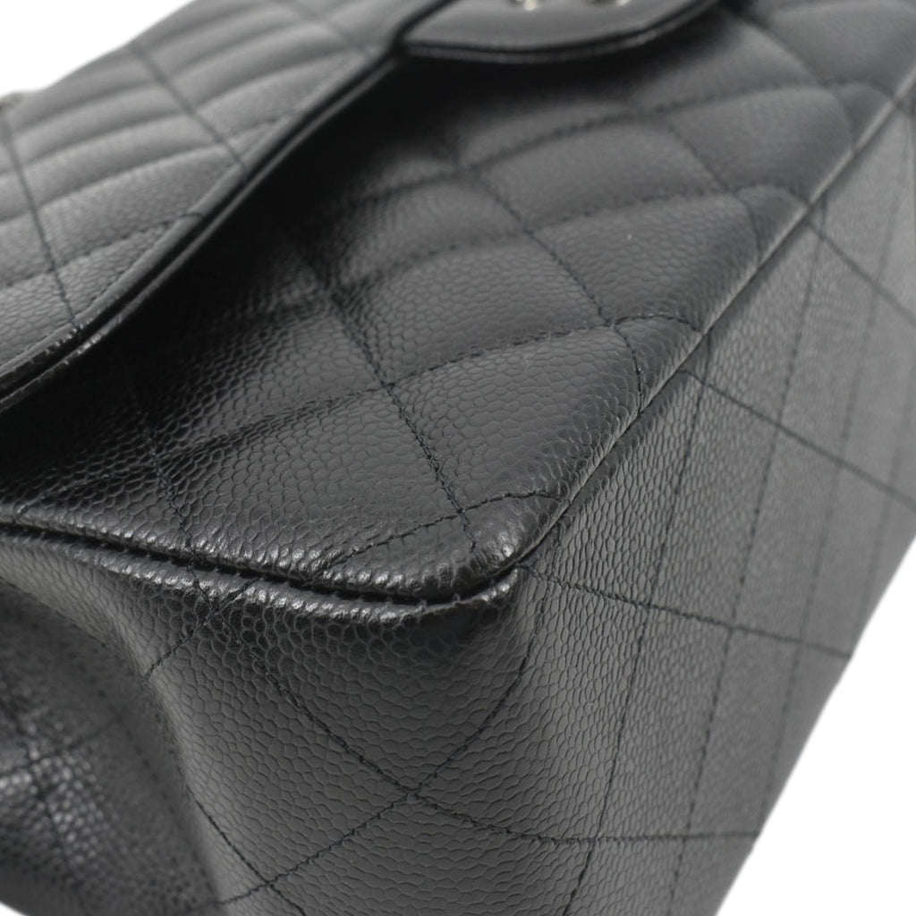 CHANEL Classic Large Double Flap Quilted Leather Shoulder Bag Black
