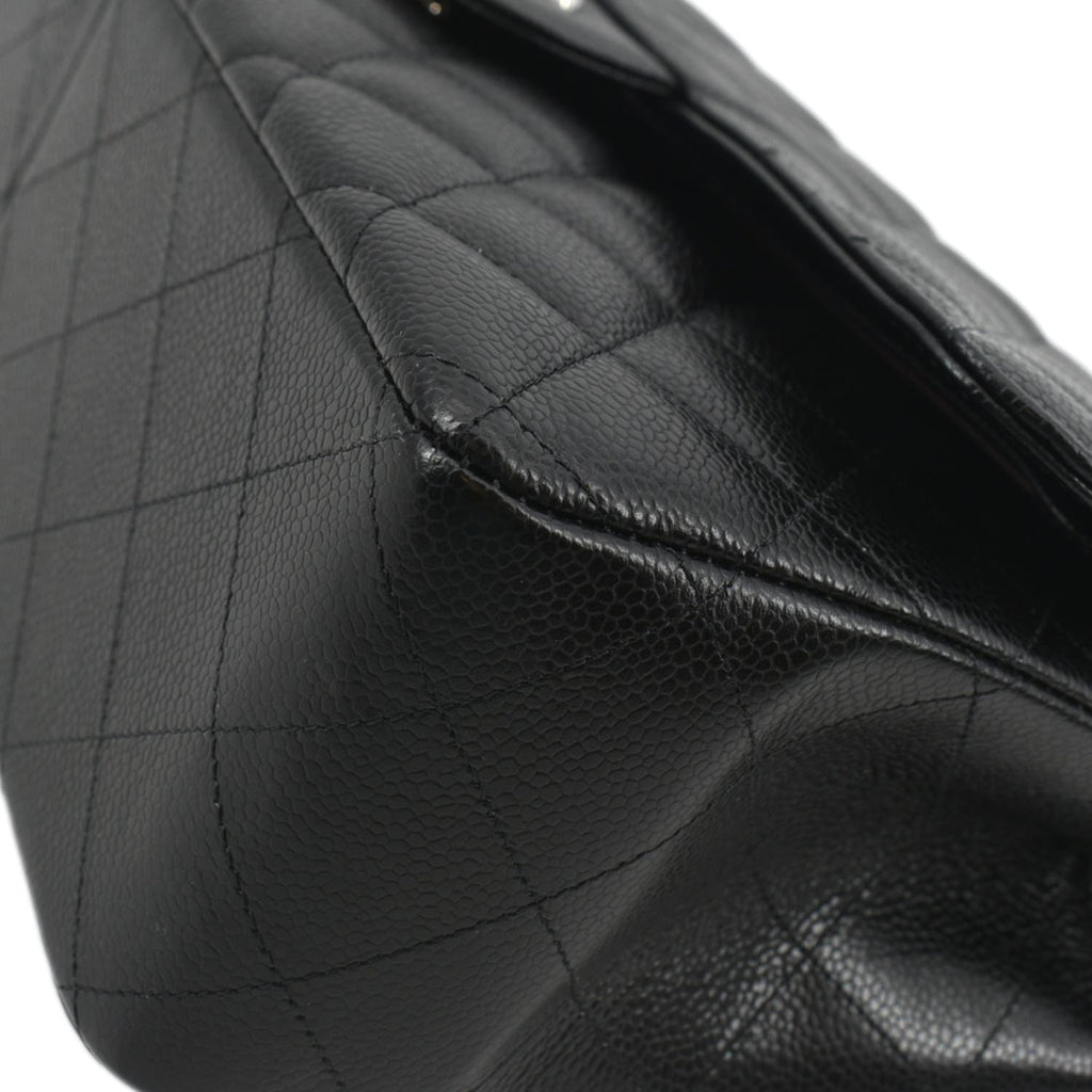 CHANEL Classic Large Double Flap Quilted Leather Shoulder Bag Black
