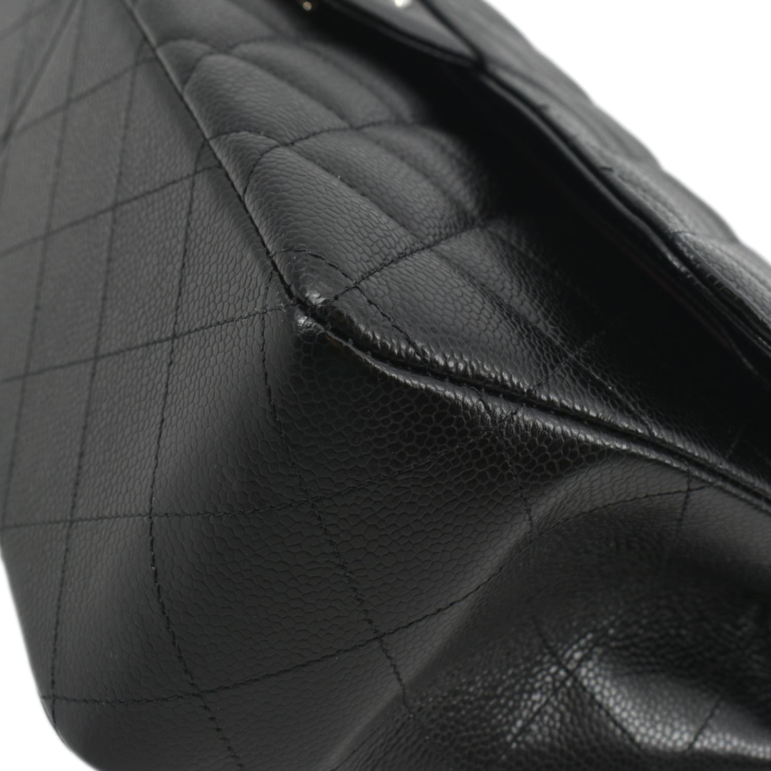 CHANEL Classic Large Double Flap Quilted Leather Shoulder Bag Black