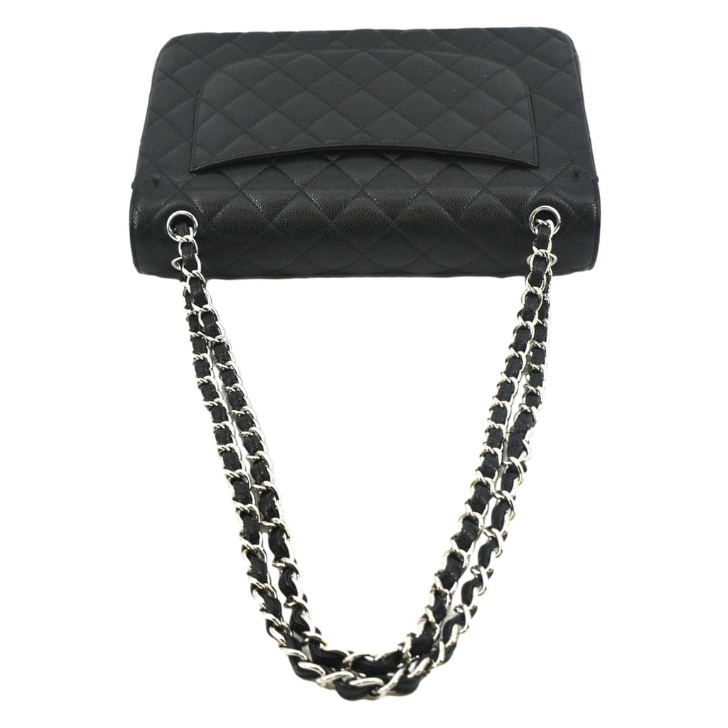 CHANEL Classic Large Double Flap Quilted Leather Shoulder Bag Black