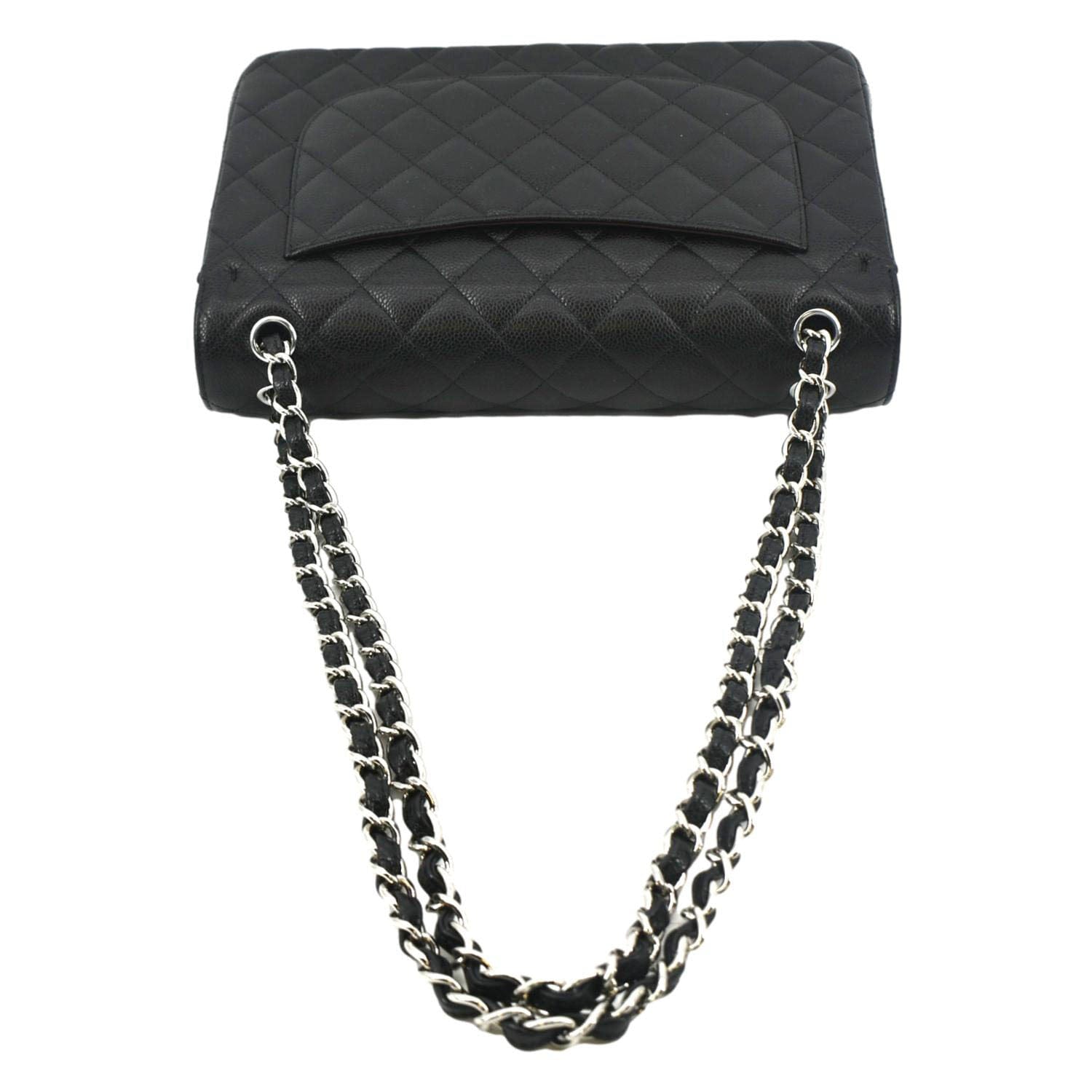 CHANEL Classic Large Double Flap Quilted Leather Shoulder Bag Black