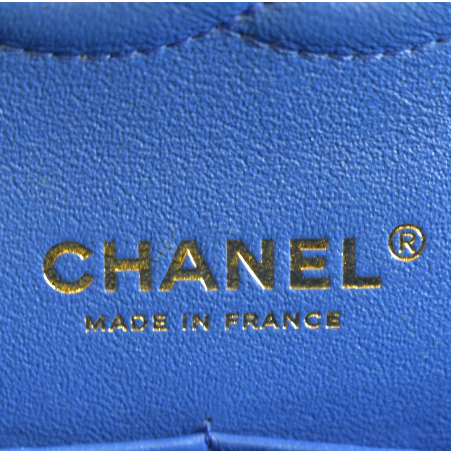 CHANEL Classic Double Flap Quilted Leather Shoulder Bag Blue