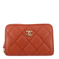 CHANEL Zipped Quilted Caviar Leather Coin Purse Red