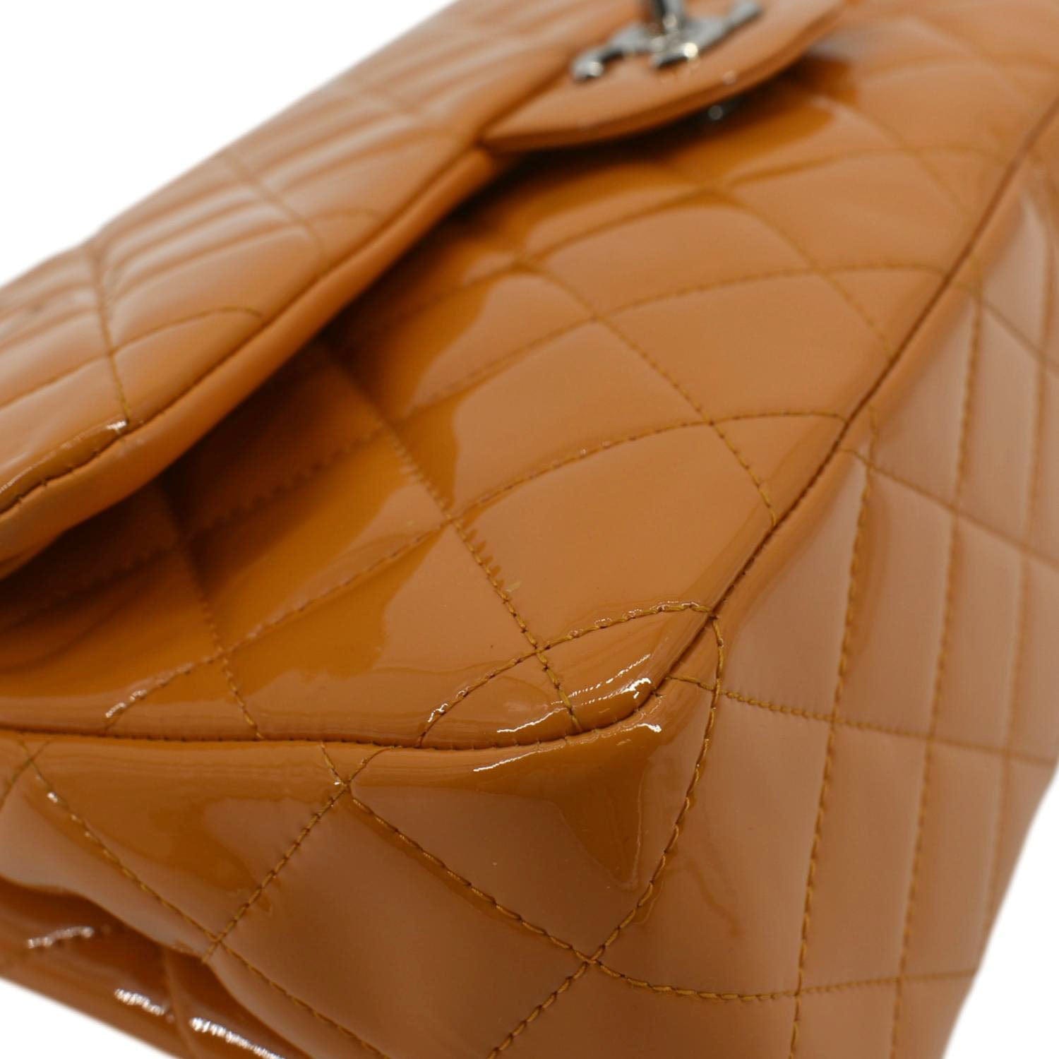 CHANEL Classic Jumbo Double Flap Quilted Leather Shoulder Bag Orange