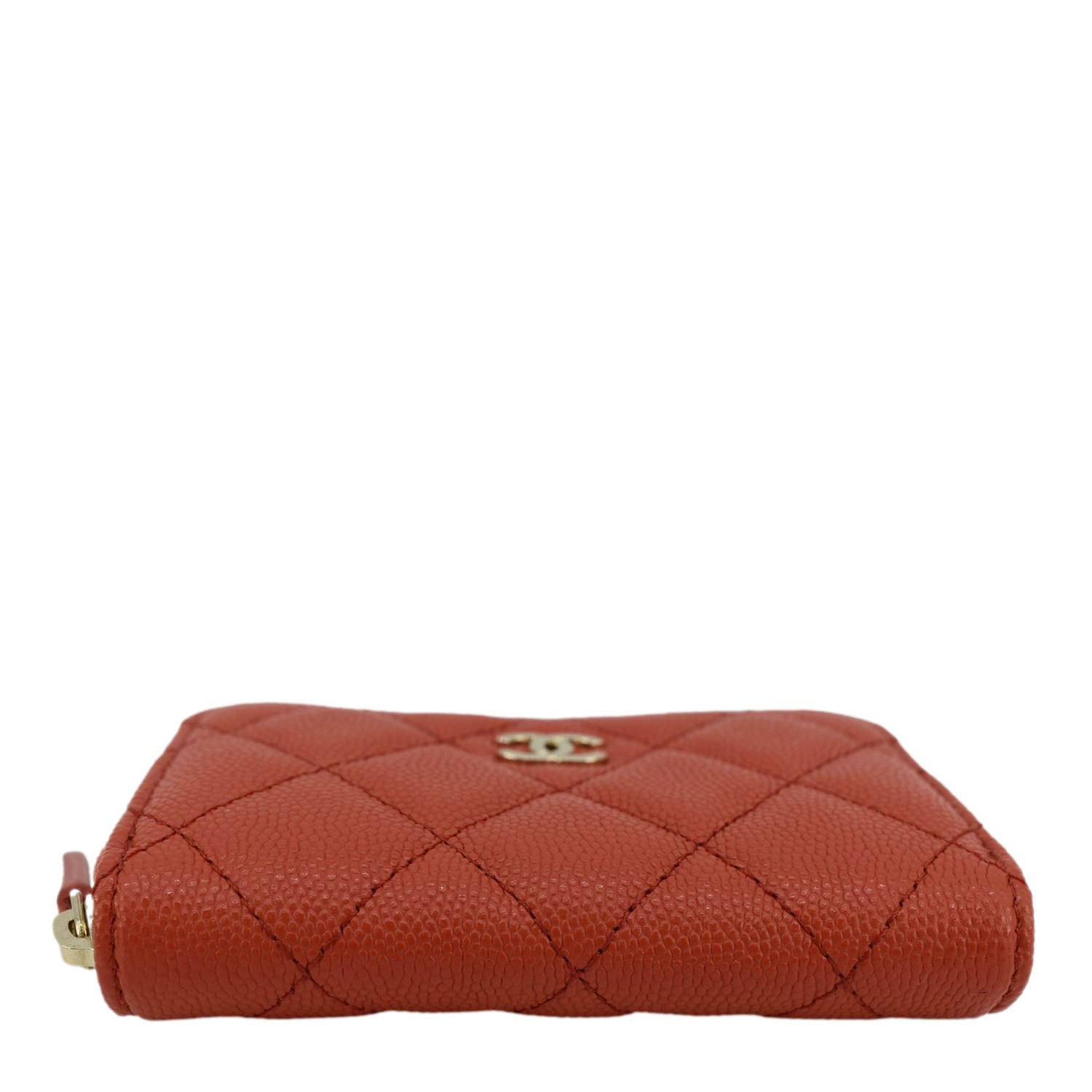 CHANEL Zipped Quilted Caviar Leather Coin Purse Red