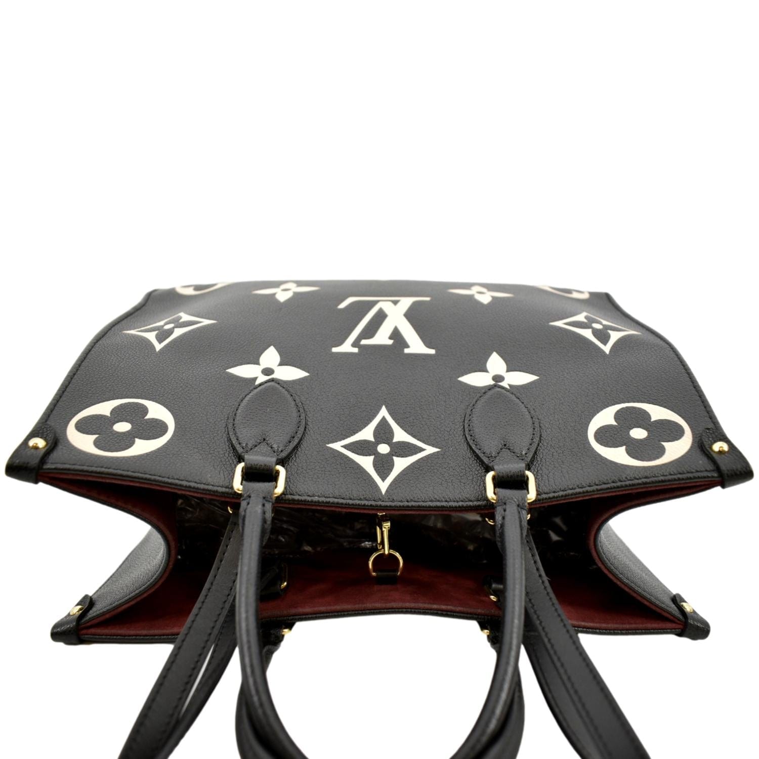 LOUIS VUITTON Onthego MM Giant Monogram Leather Tote Shoulder Bag Bicolor