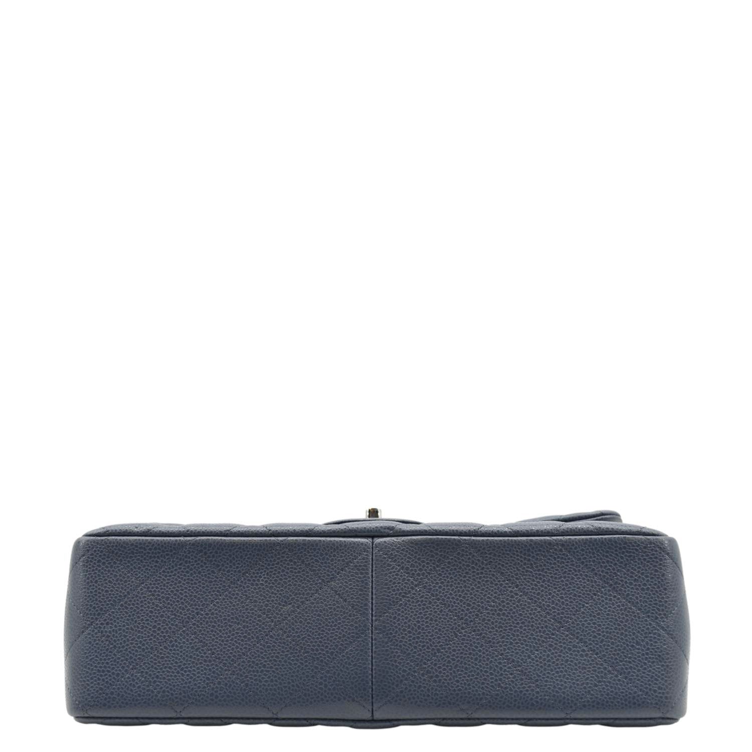 CHANEL Classic Jumbo Double Flap Quilted Caviar Leather Shoulder Bag Blue