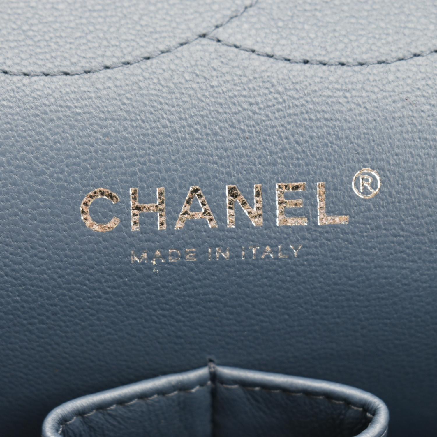 CHANEL Classic Jumbo Double Flap Quilted Caviar Leather Shoulder Bag Blue