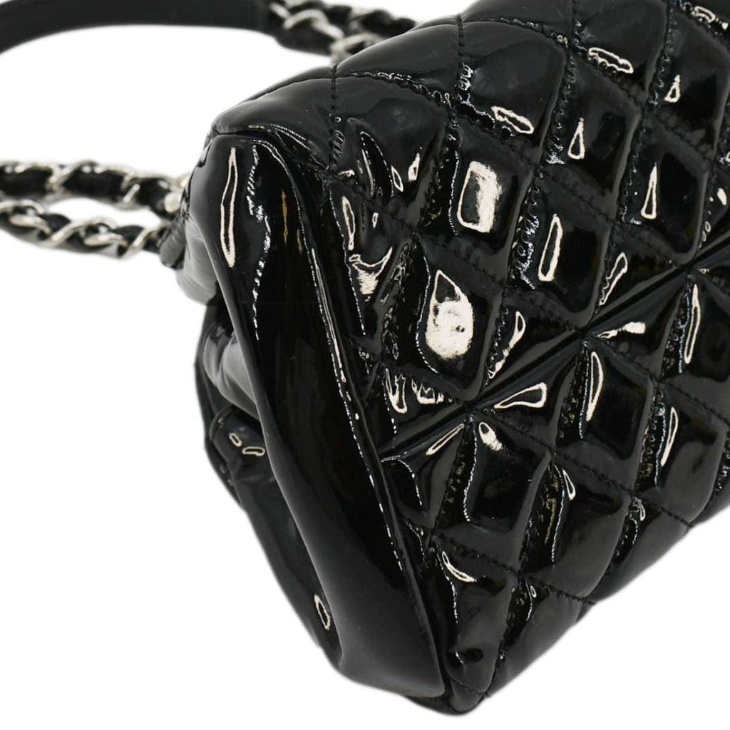 CHANEL Just Mademoiselle Bowling Small Quilted Patent Leather Shoulder Bag Black