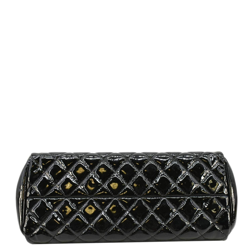 CHANEL Just Mademoiselle Bowling Small Quilted Patent Leather Shoulder Bag Black