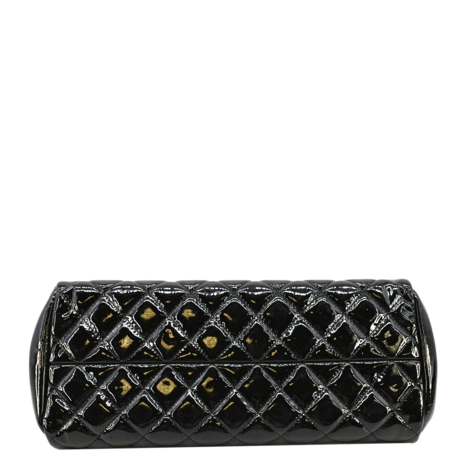 CHANEL Just Mademoiselle Bowling Small Quilted Patent Leather Shoulder Bag Black
