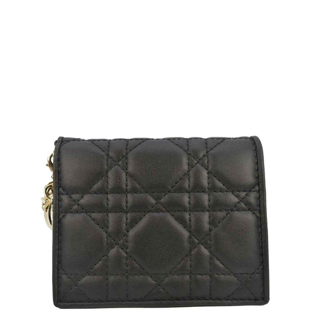 CHRISTIAN DIOR Lady Dior Gardenia Mini Cannage Lambskin Compact Wallet Black