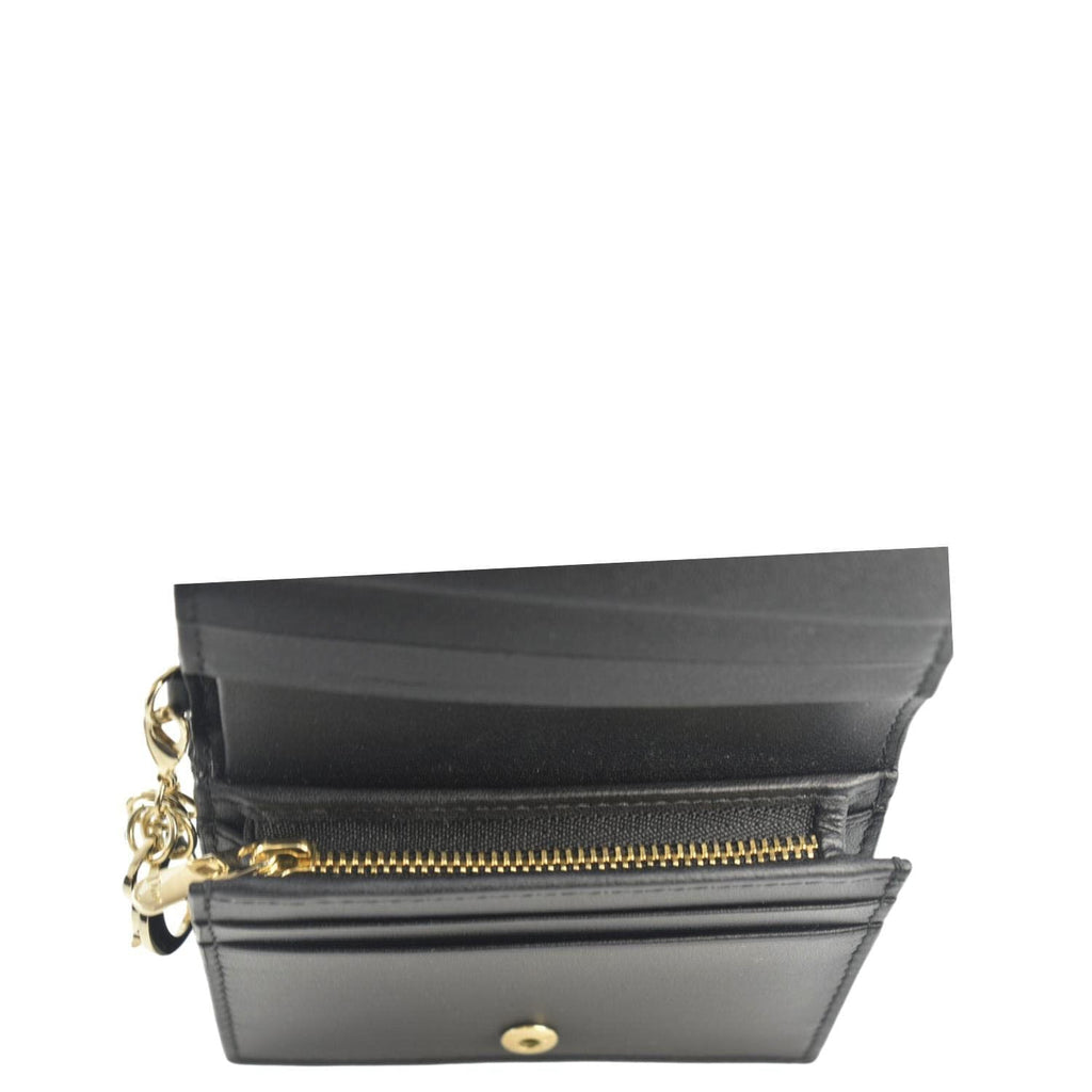 CHRISTIAN DIOR Lady Dior Gardenia Mini Cannage Lambskin Compact Wallet Black