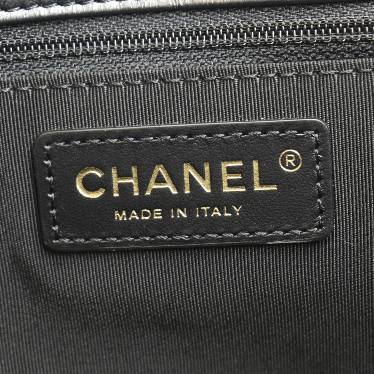 CHANEL Front CC Drawstring Quilted Leather Shopping Tote Bag Dark Grey