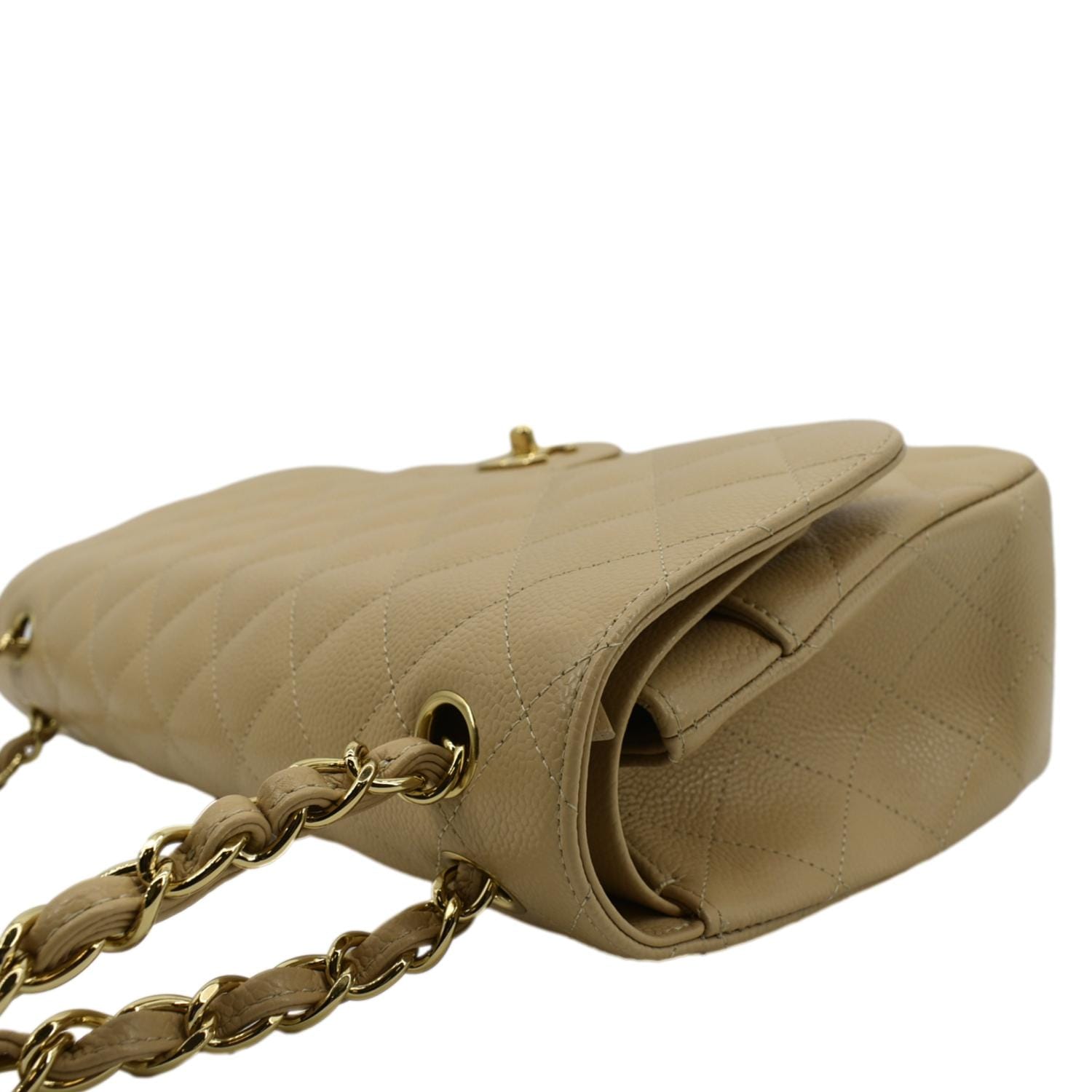 CHANEL Classic Jumbo Double Flap Quilted Caviar Leather Shoulder Bag Beige
