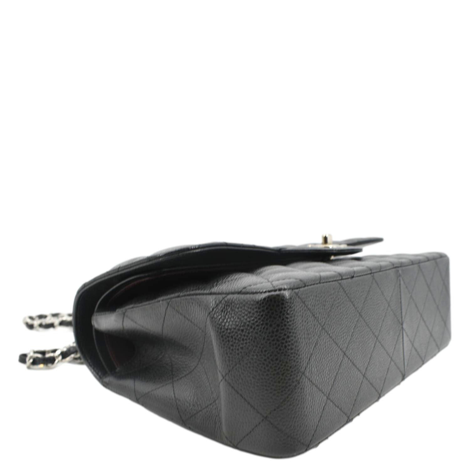 CHANEL Classic Jumbo Double Flap Quilted Caviar Leather Shoulder Bag Black