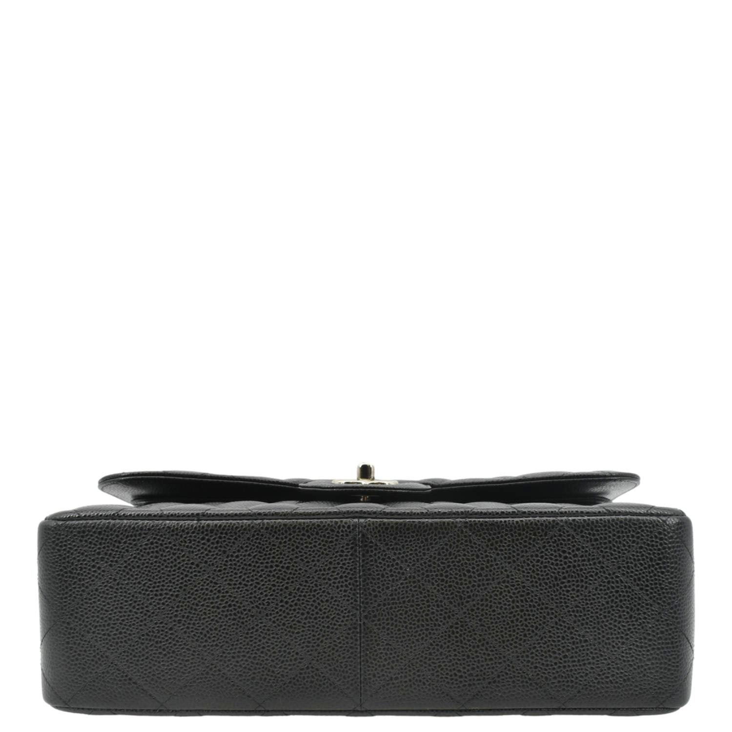 CHANEL Classic Jumbo Double Flap Quilted Caviar Leather Shoulder Bag Black
