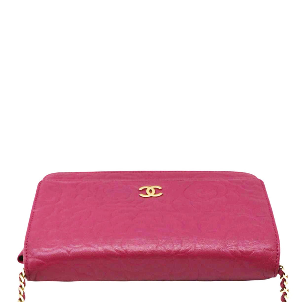CHANEL Camellia Wallet On Chain Leather Crossbody Bag Fuchsia