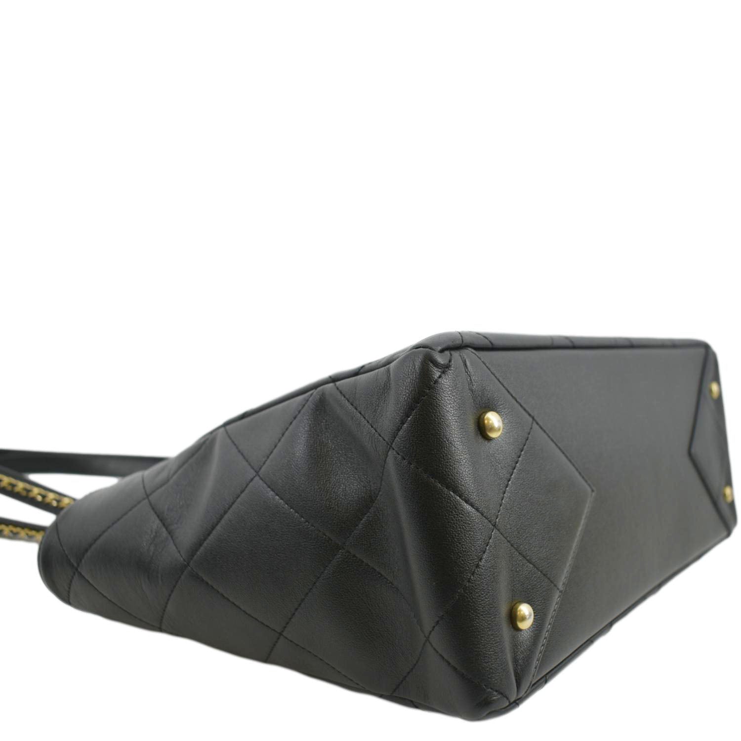CHANEL Shopping Quilted Leather Tote Bag Black
