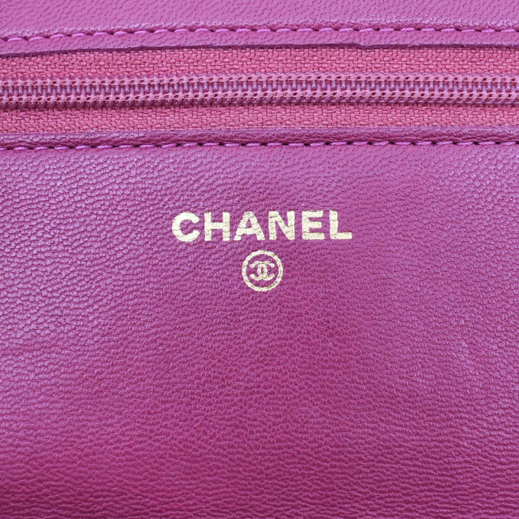 CHANEL Camellia Wallet On Chain Leather Crossbody Bag Fuchsia