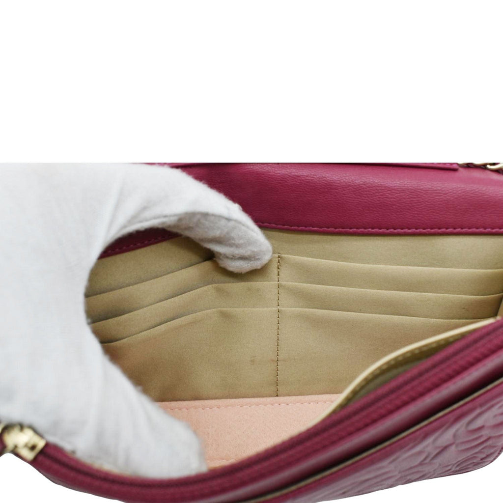 CHANEL Camellia Wallet On Chain Leather Crossbody Bag Fuchsia