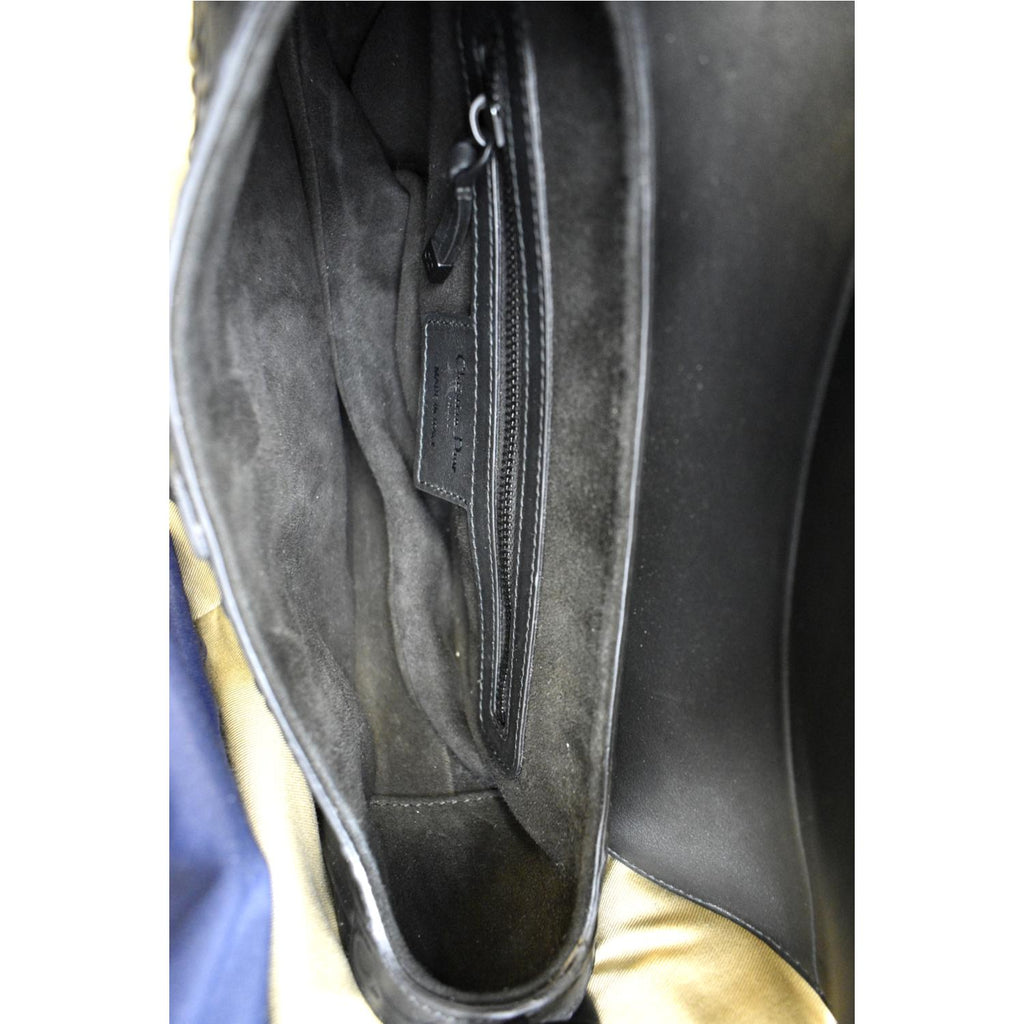 CHRISTIAN DIOR Saddle Oblique Embossed Calfskin Satchel Bag Black