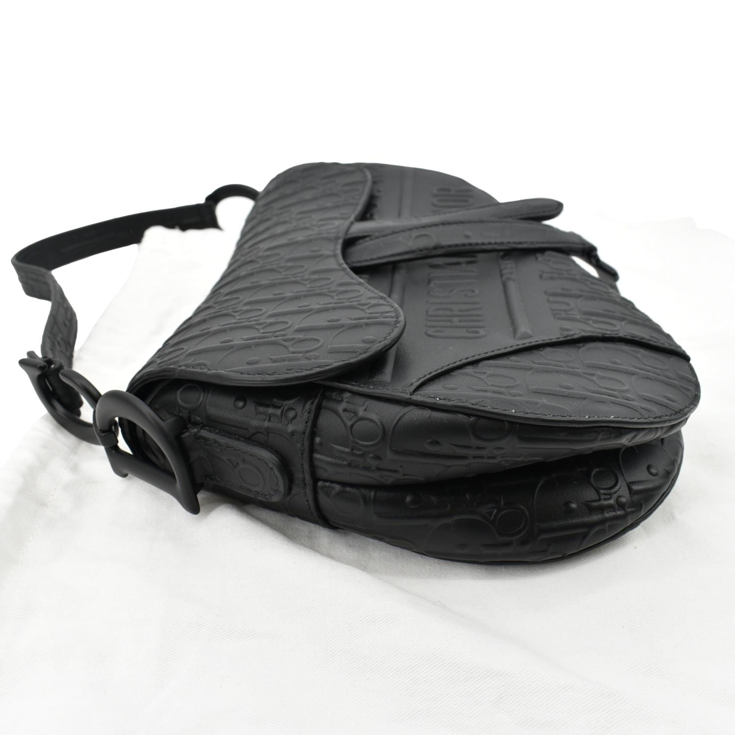CHRISTIAN DIOR Saddle Oblique Embossed Calfskin Satchel Bag Black