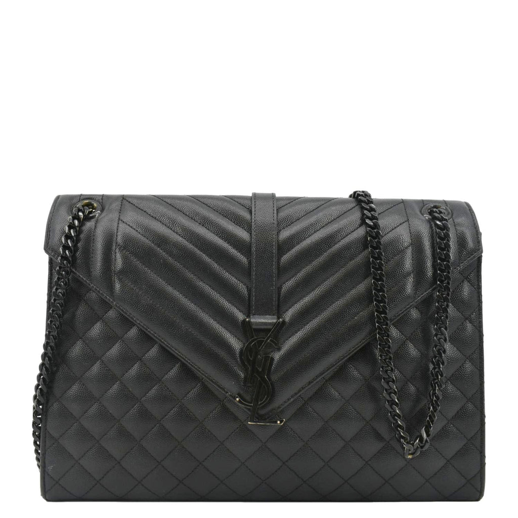 YVES SAINT LAURENT Envelope Mix Matelassé Chain Leather Shoulder Bag Black