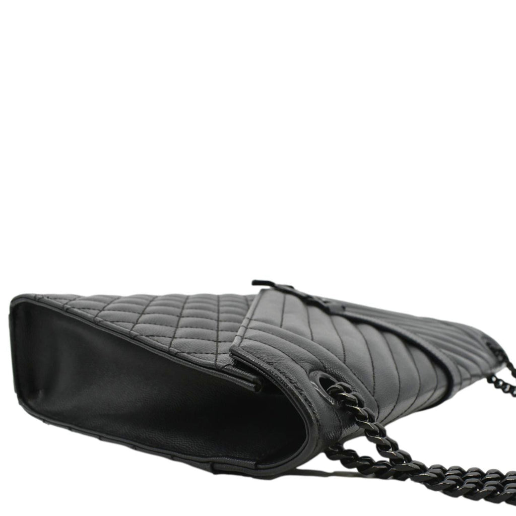 YVES SAINT LAURENT Envelope Mix Matelassé Chain Leather Shoulder Bag Black