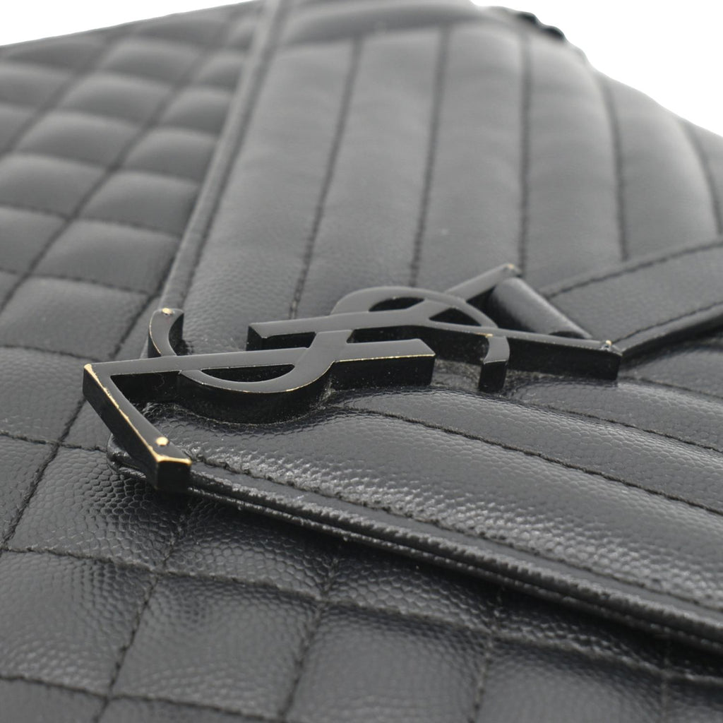 YVES SAINT LAURENT Envelope Mix Matelassé Chain Leather Shoulder Bag Black