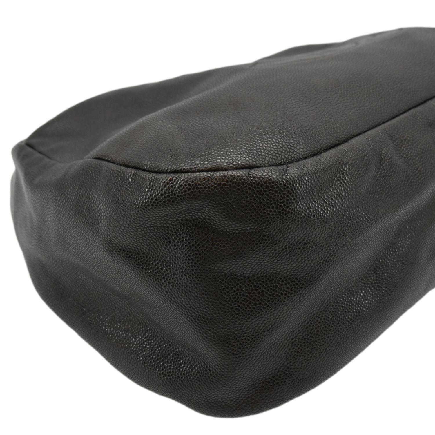 CHANEL CC Caviar Leather Hobo Bag Dark Brown