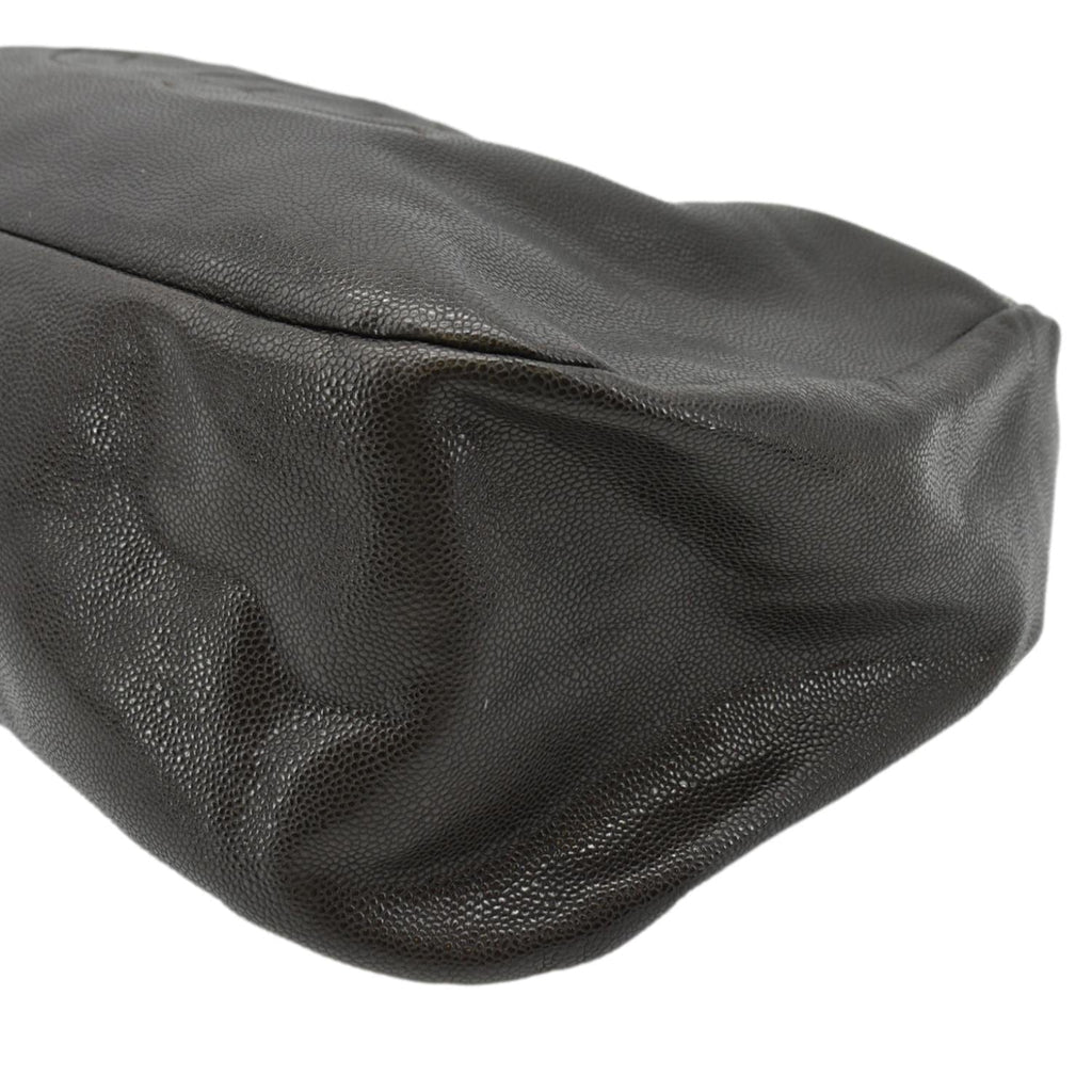 CHANEL CC Caviar Leather Hobo Bag Dark Brown