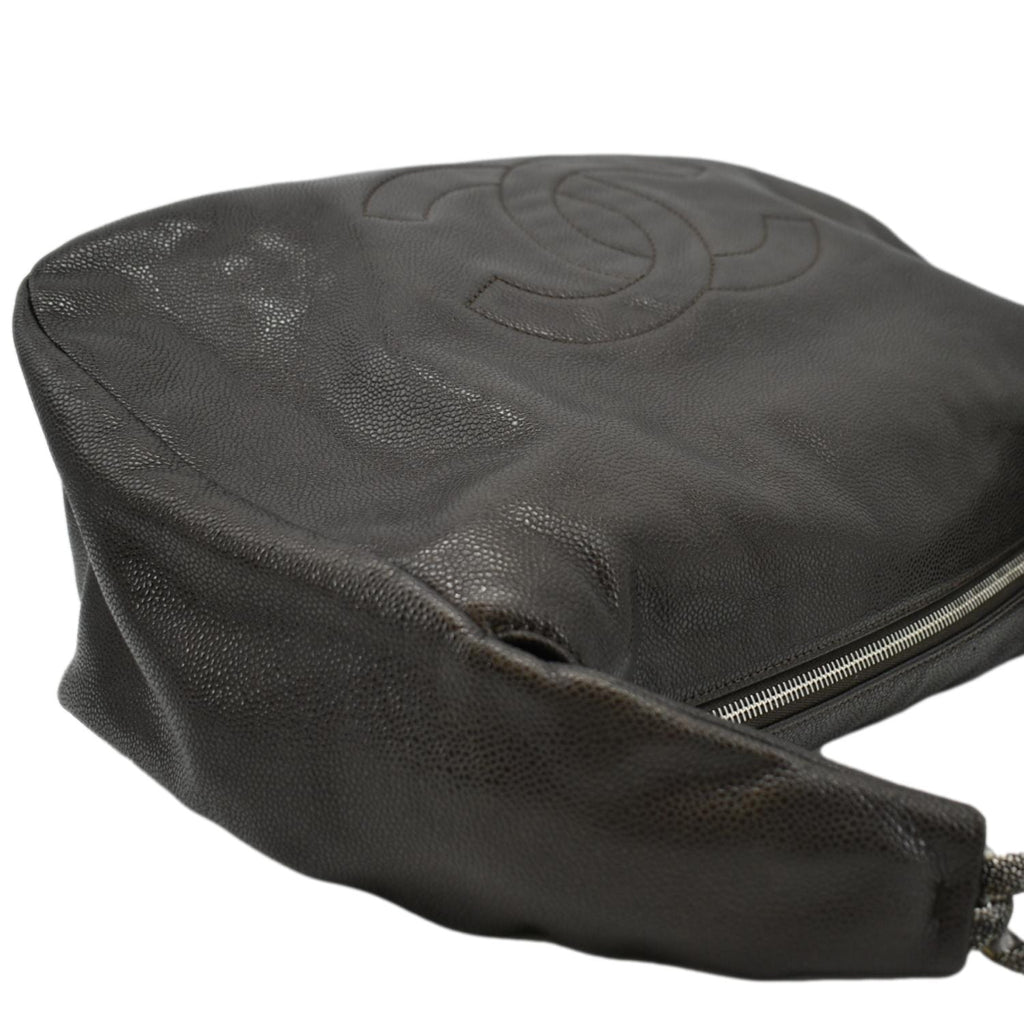 CHANEL CC Caviar Leather Hobo Bag Dark Brown