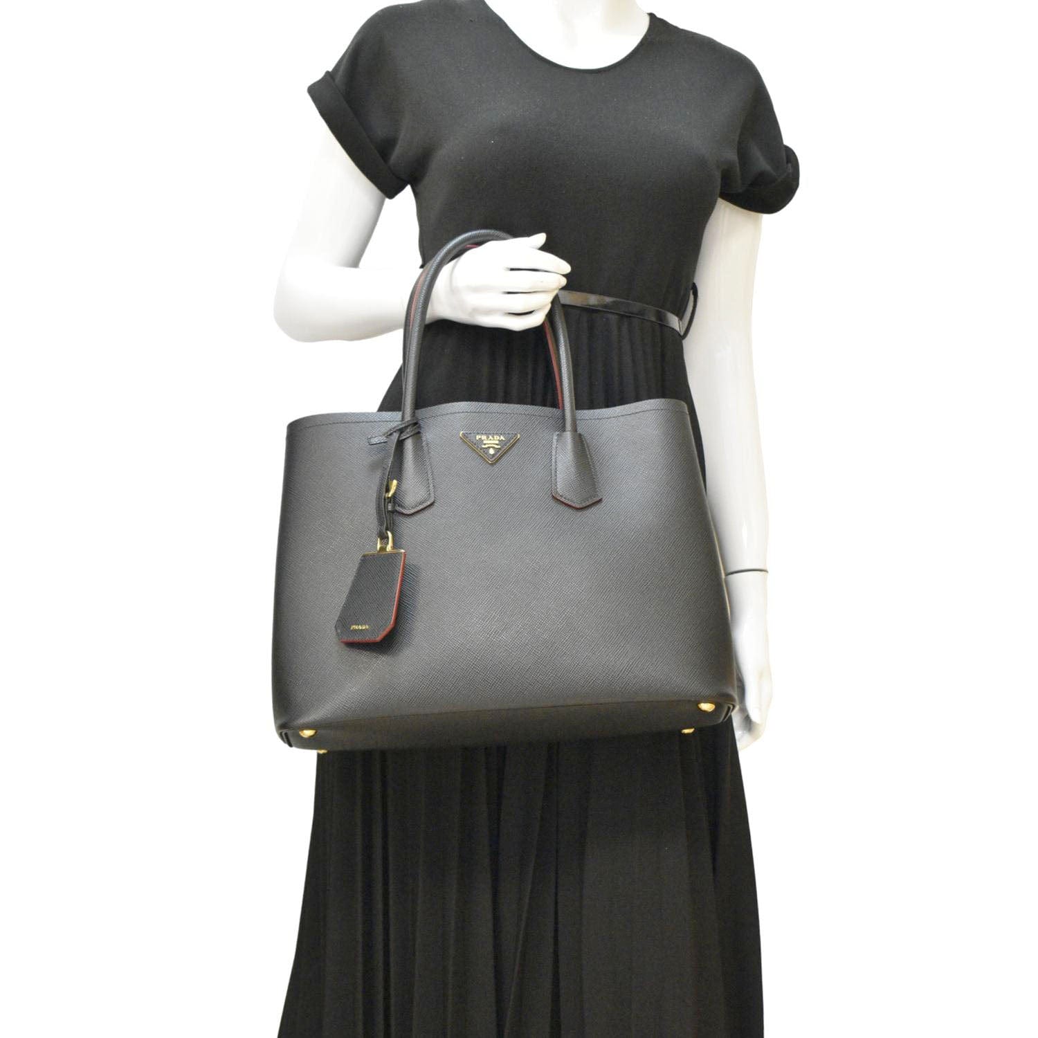 PRADA Double Handle Saffiano Leather Tote Bag Black