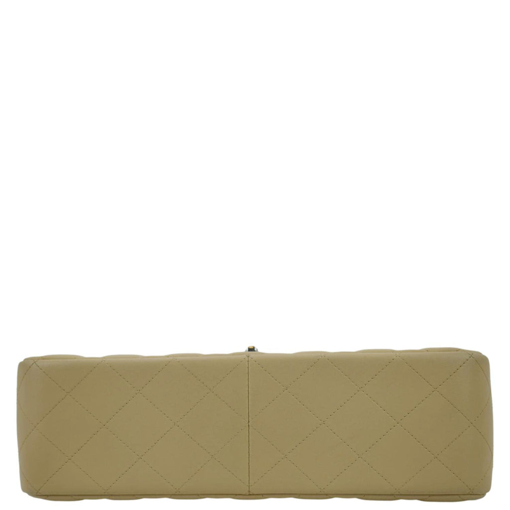 CHANEL Classic Jumbo Double Flap Quilted Leather Shoulder Bag Beige