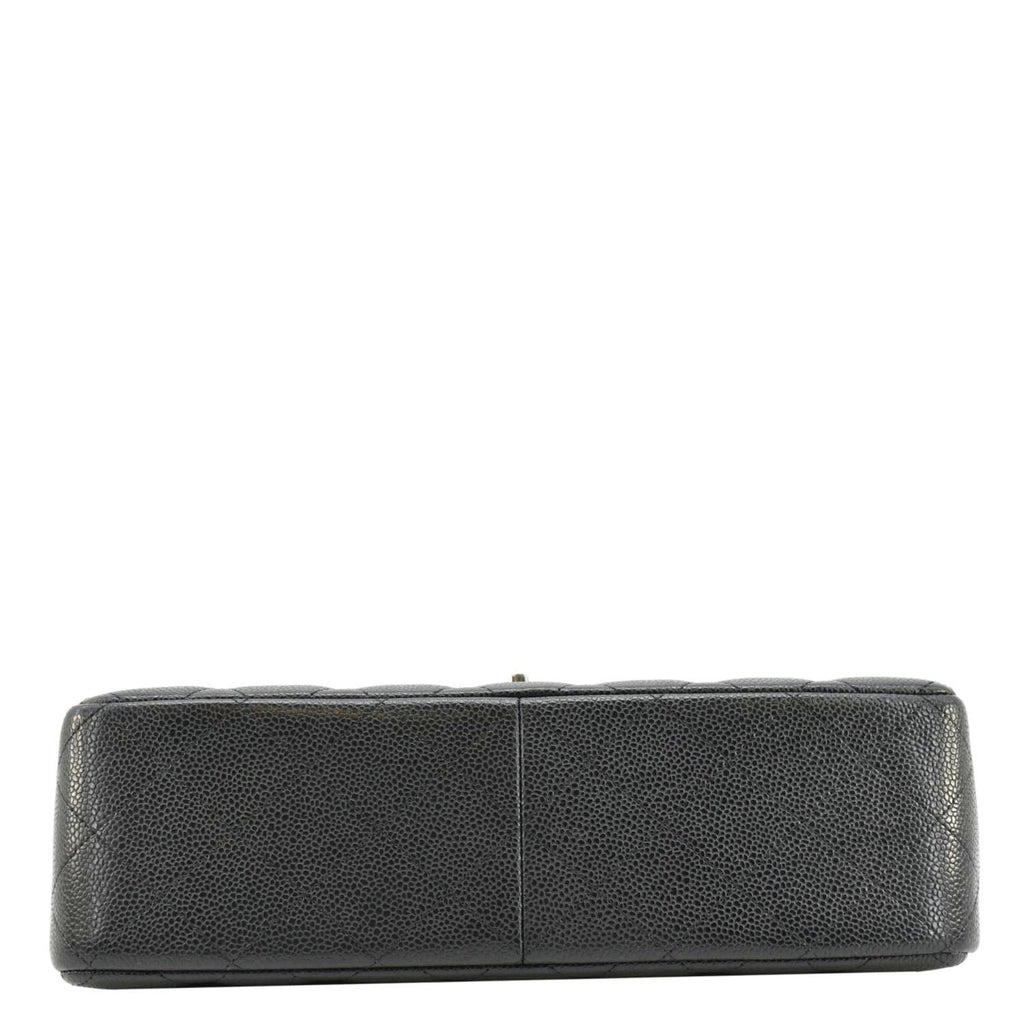 CHANEL Classic Jumbo Double Flap Quilted Caviar Leather Shoulder Bag Black