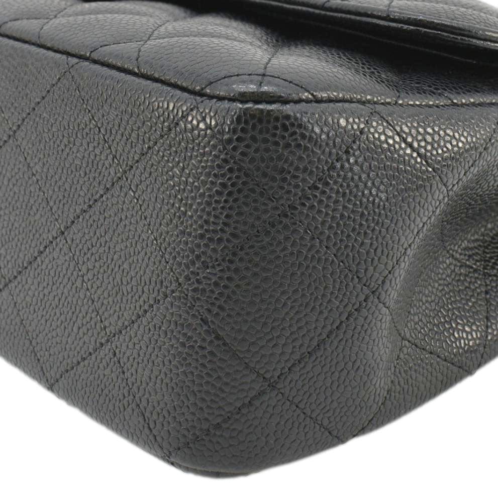 CHANEL Classic Jumbo Double Flap Quilted Caviar Leather Shoulder Bag Black