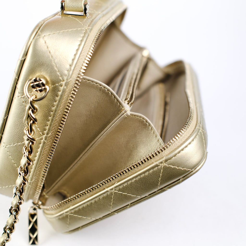 Chanel Champagne/Gold Top Handle Vanity Crossbody Bag with Mirror (Microchip)
