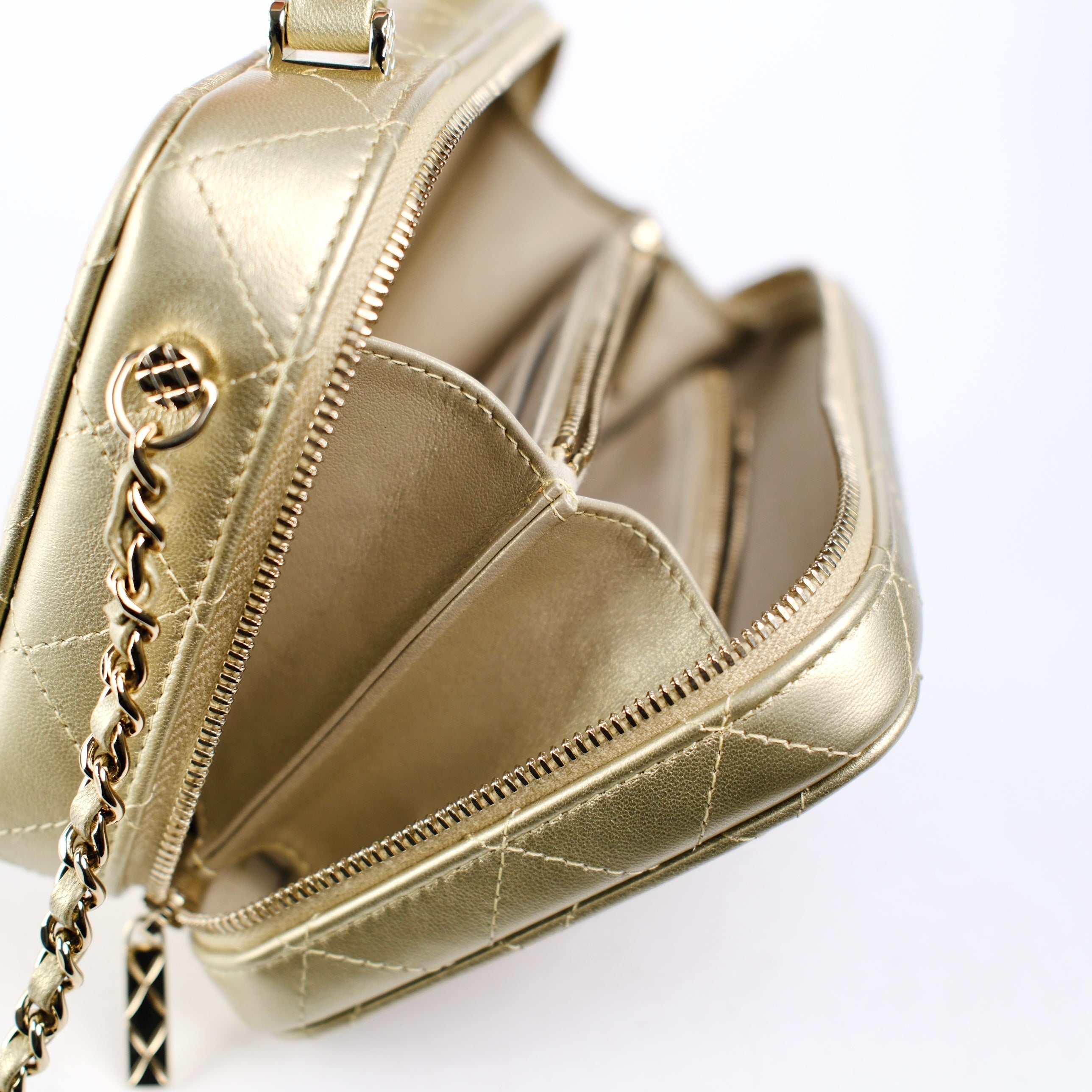 Chanel Champagne/Gold Top Handle Vanity Crossbody Bag with Mirror (Microchip)