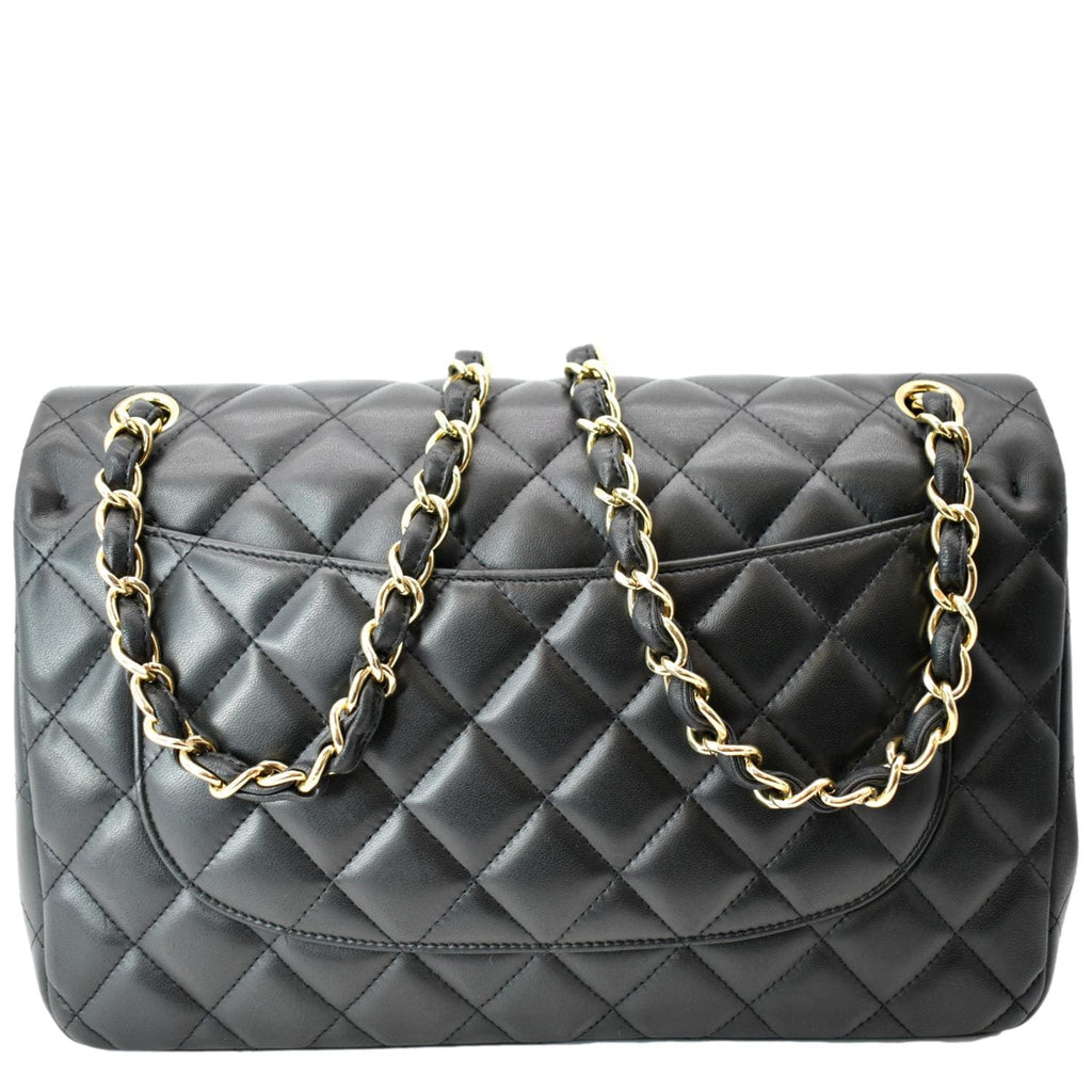 CHANEL Classic Jumbo Double Flap Lambskin Leather Shoulder Bag Black