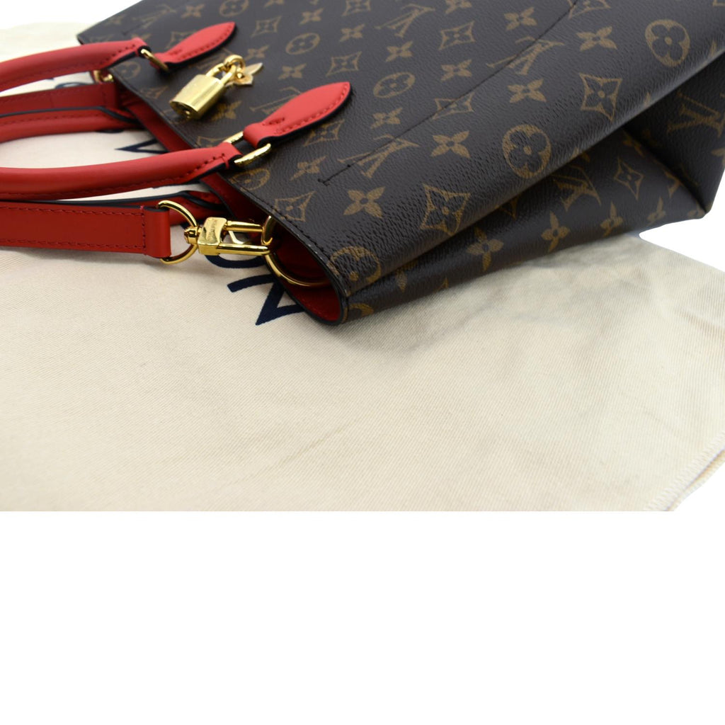 LOUIS VUITTON Flower Monogram Canvas Tote Shoulder Bag Cerise