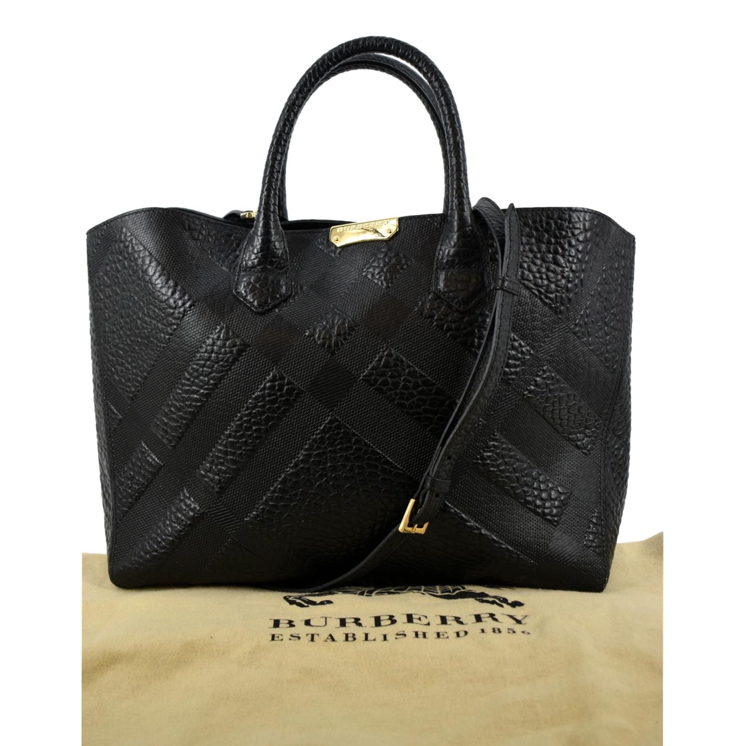 BURBERRY Dewsbury Medium Grain Check Embossed Tote Bag Black