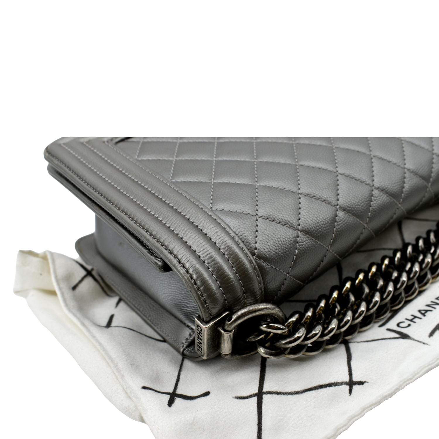 CHANEL Boy Flap Caviar Leather Crossbody Bag Grey